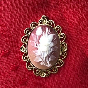 Filigree Cameo Victorian White Rose Pendant